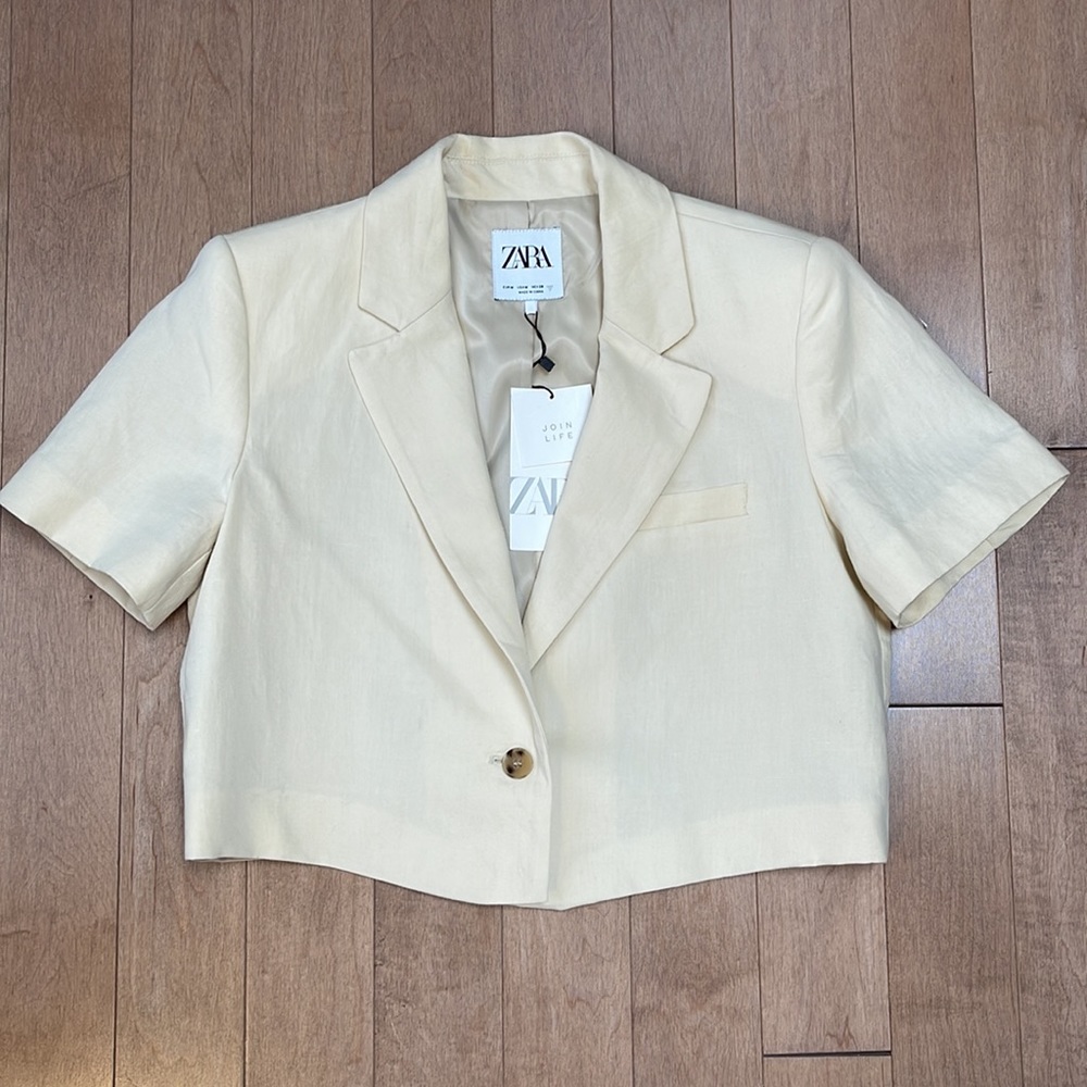 NWT ZARA  linen women’s crop jacket Sz M